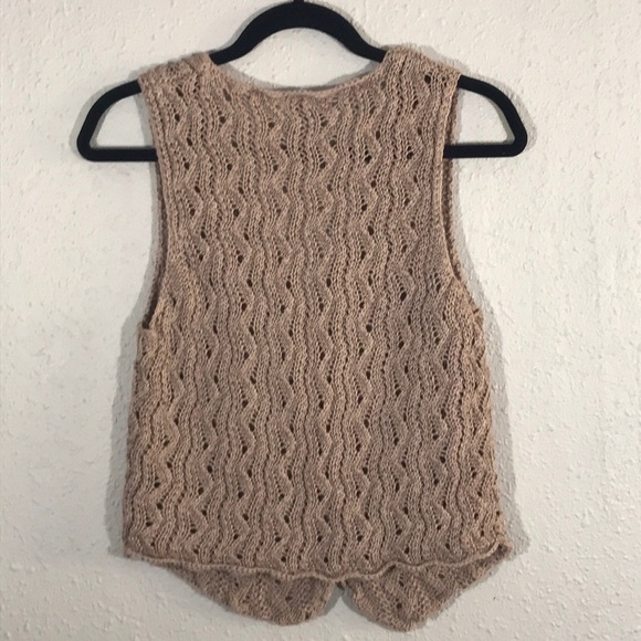 Ann Taylor Retro Khaki Boho Crochet Vest size M - Picture 5 of 9